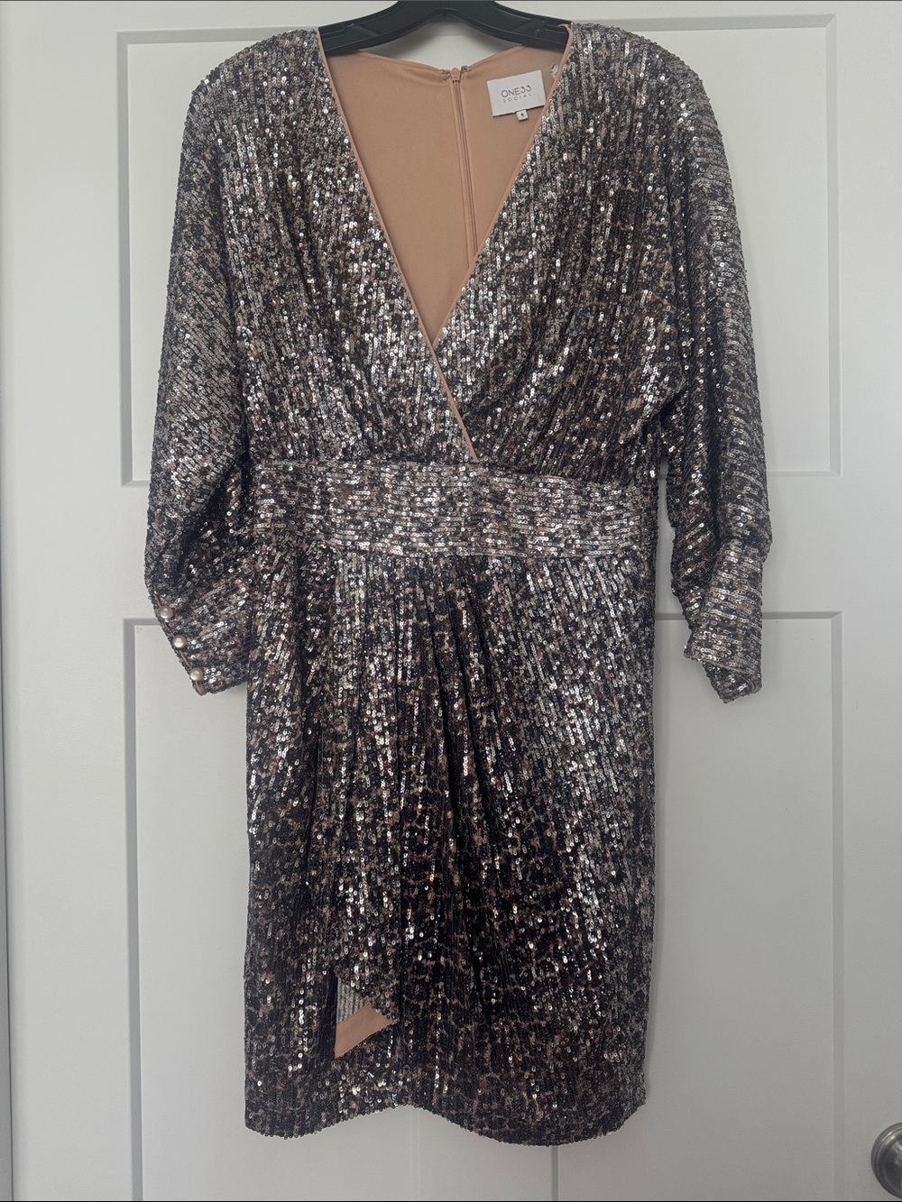 One.Sep Silver Sequin Wrap Mini Dress